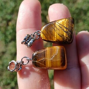 New 2pc Tiger Eye Gemstone Trapezoid Pendants.